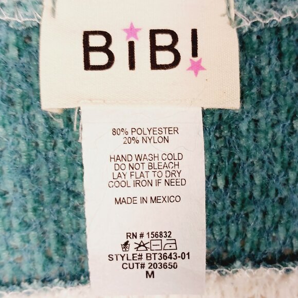 Bibi Women's MED Green & Cream Pullover Sweater Rugby Stripe Front, Relaxed Fit - Picture 2 of 14